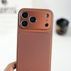 iPhone Series PU Leather Texture Case | Silicone Frame & Metal Camera Guard