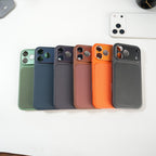 iPhone Series PU Leather Texture Case | Silicone Frame & Metal Camera Guard