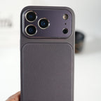 iPhone Series PU Leather Texture Case | Silicone Frame & Metal Camera Guard