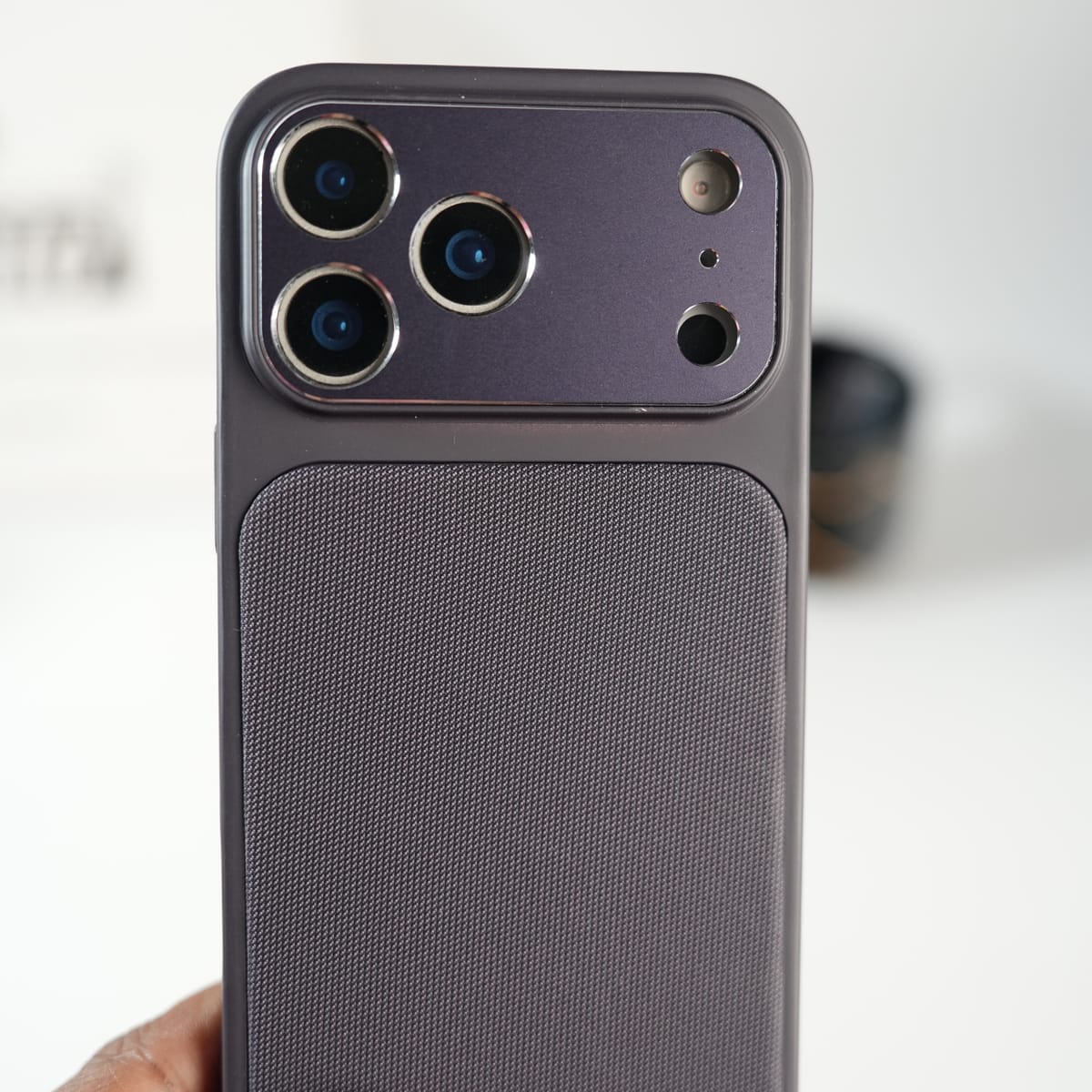 iPhone Series PU Leather Texture Case | Silicone Frame & Metal Camera Guard