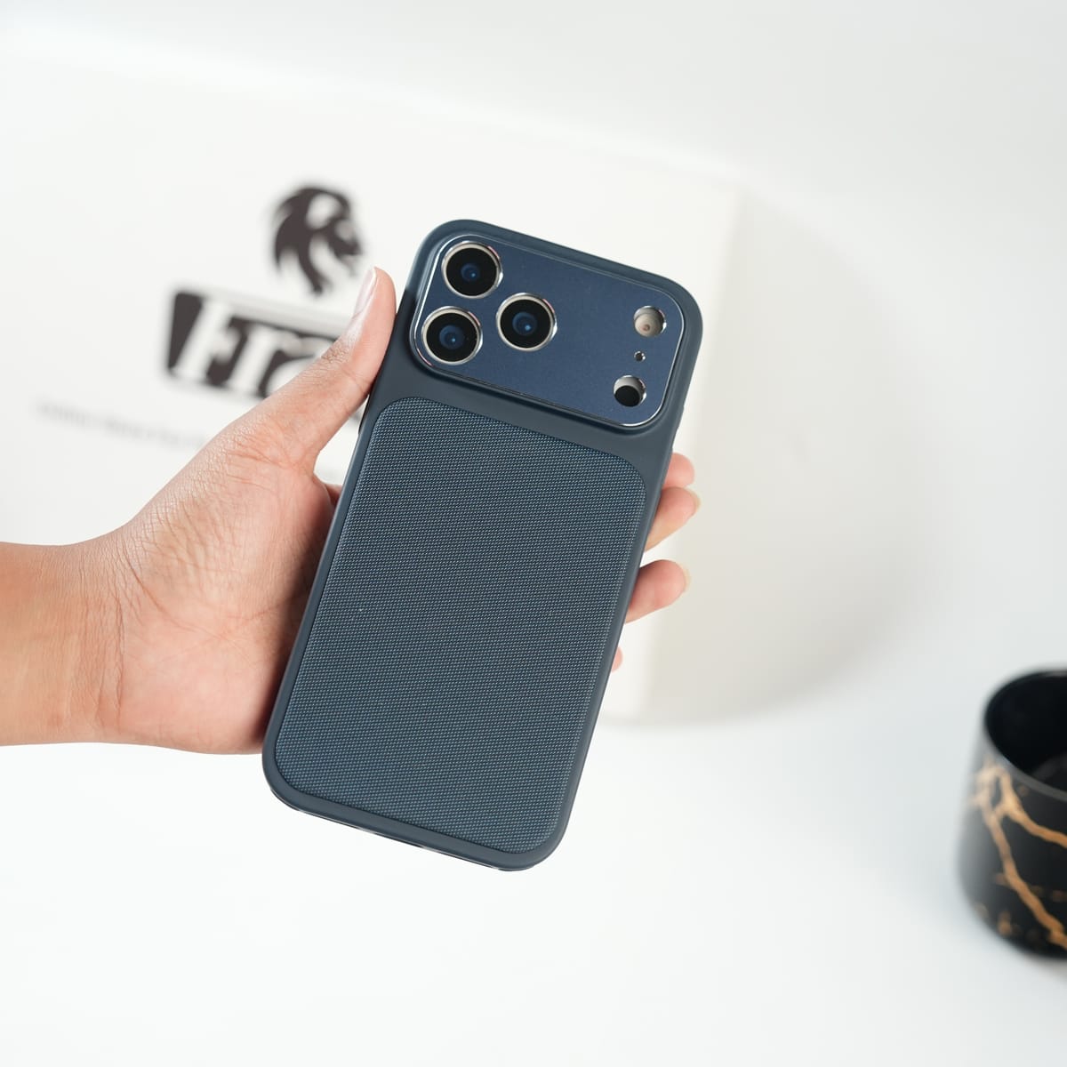 iPhone Series PU Leather Texture Case | Silicone Frame & Metal Camera Guard