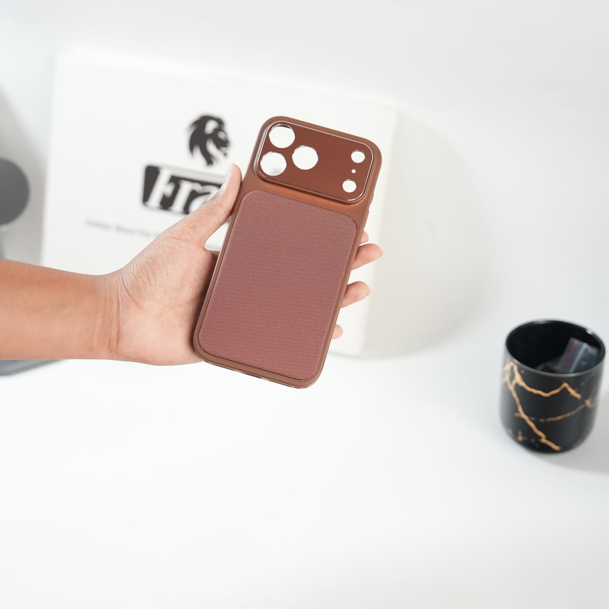 iPhone Series PU Leather Texture Case | Silicone Frame & Metal Camera Guard
