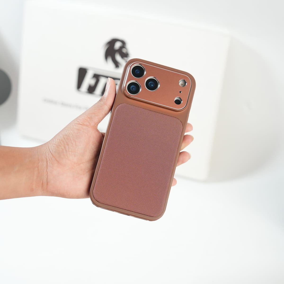iPhone Series PU Leather Texture Case | Silicone Frame & Metal Camera Guard