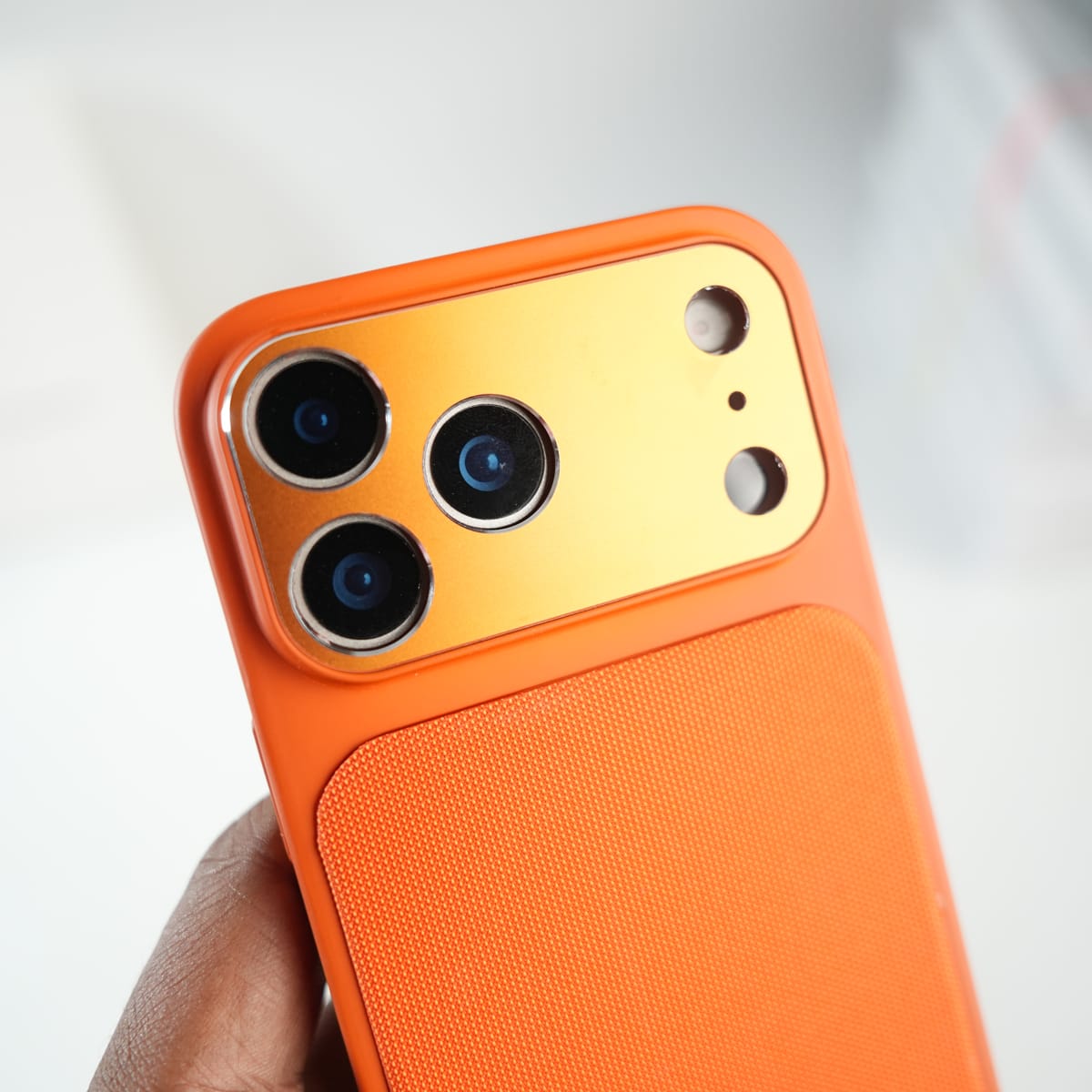 iPhone Series PU Leather Texture Case | Silicone Frame & Metal Camera Guard