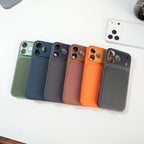 iPhone Series PU Leather Texture Case | Silicone Frame & Metal Camera Guard