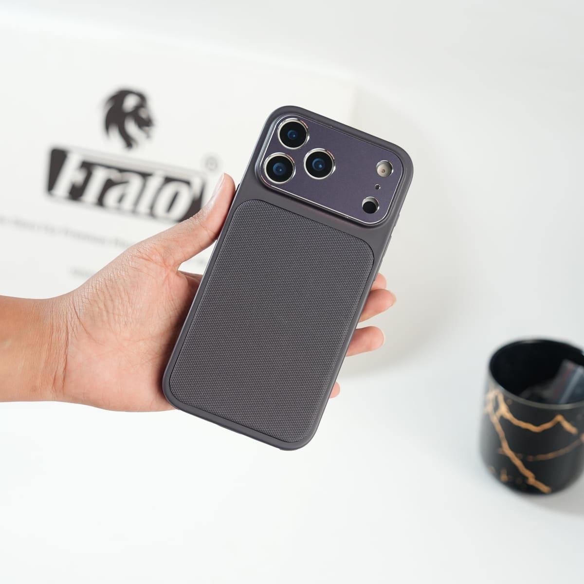 iPhone Series PU Leather Texture Case | Silicone Frame & Metal Camera Guard