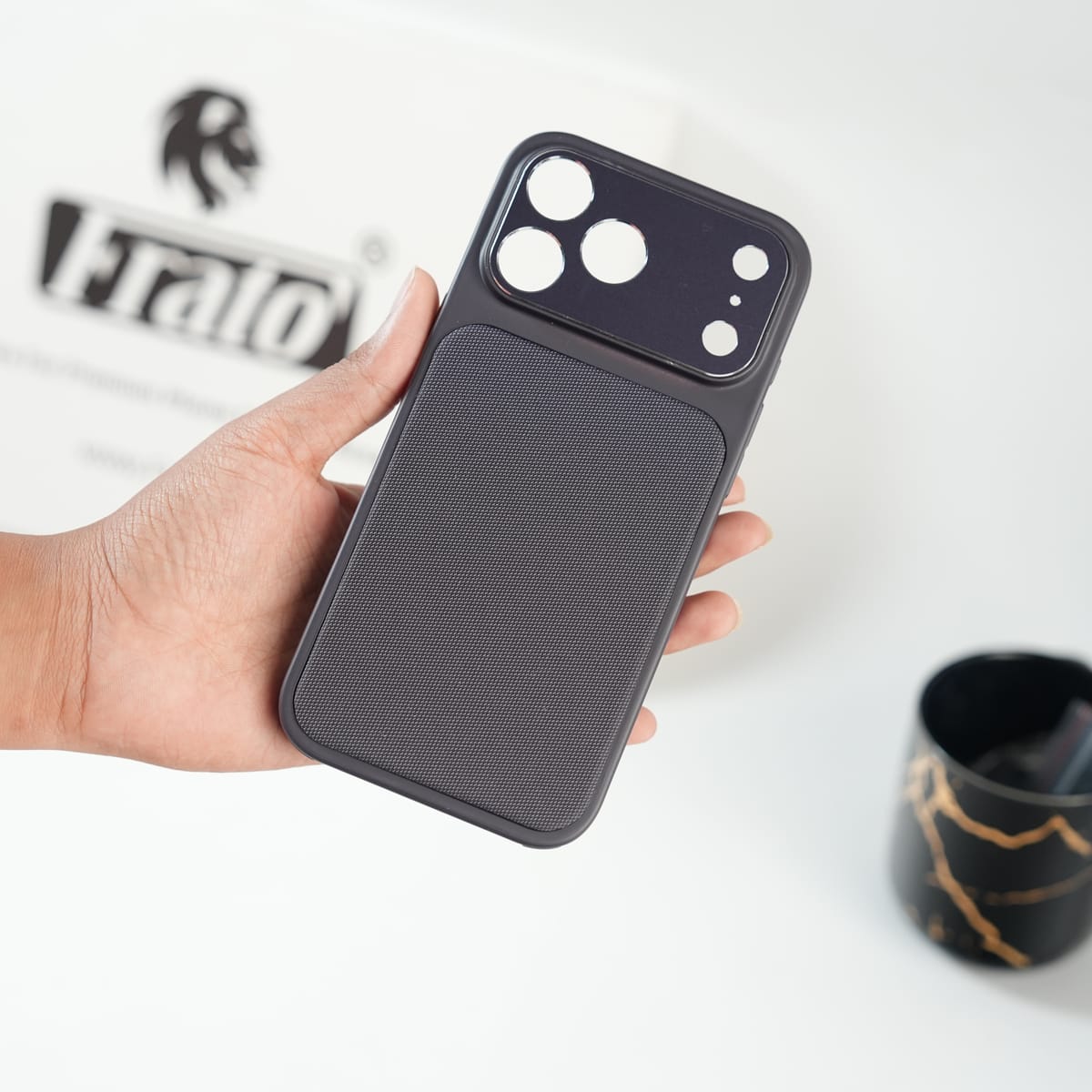 iPhone Series PU Leather Texture Case | Silicone Frame & Metal Camera Guard