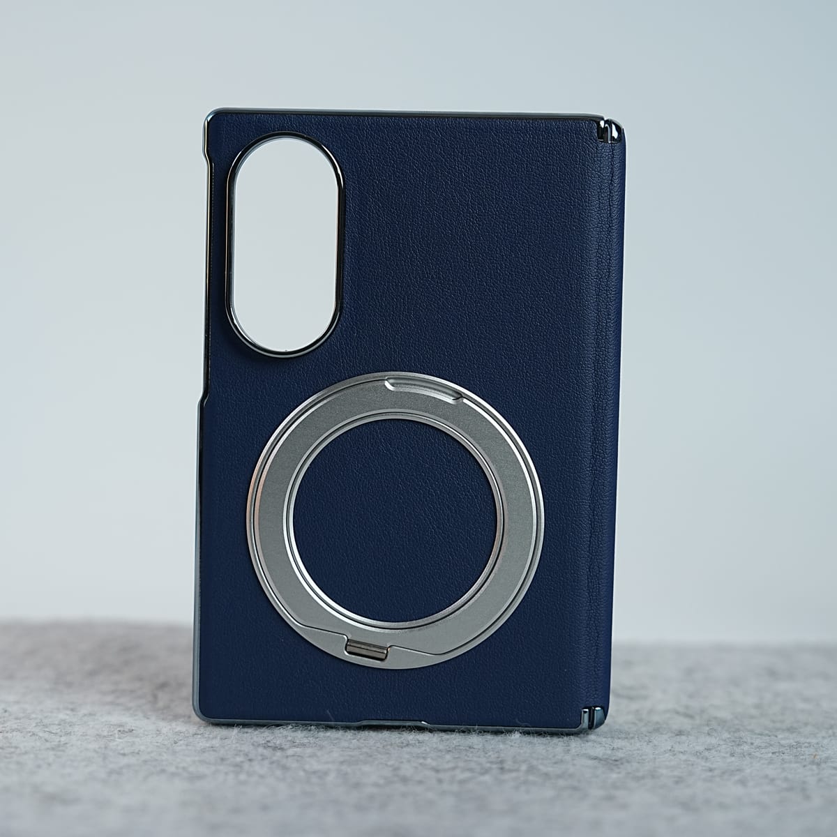 Premium Leather Texture Case For Galaxy Z Fold 8 | Foldable Ring Stand & Metal Camera Frame