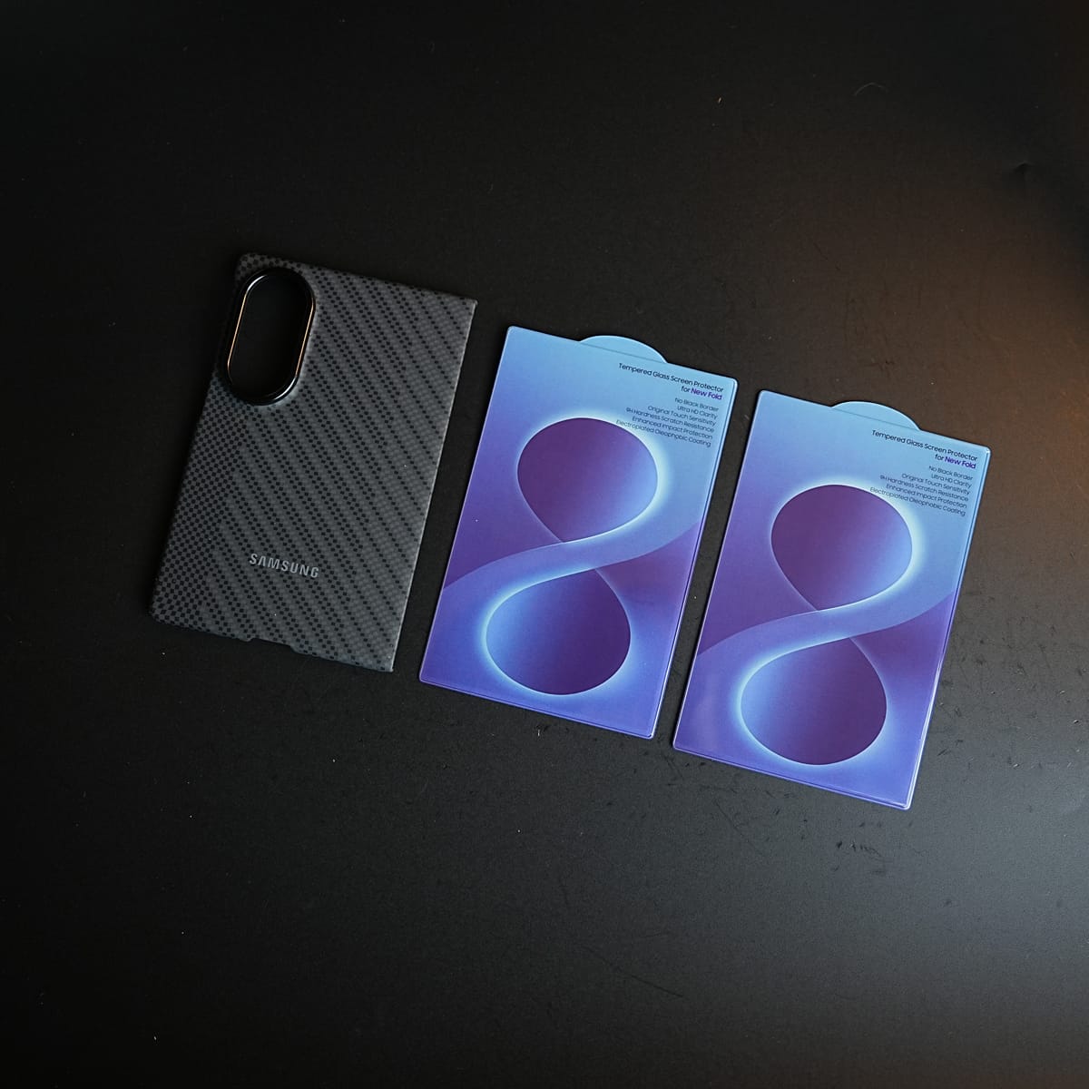 Carbon Fiber Texture Case for Samsung Galaxy Z Fold 8 | Magnetic Ring + 2 Ultra HD Tempered Glass