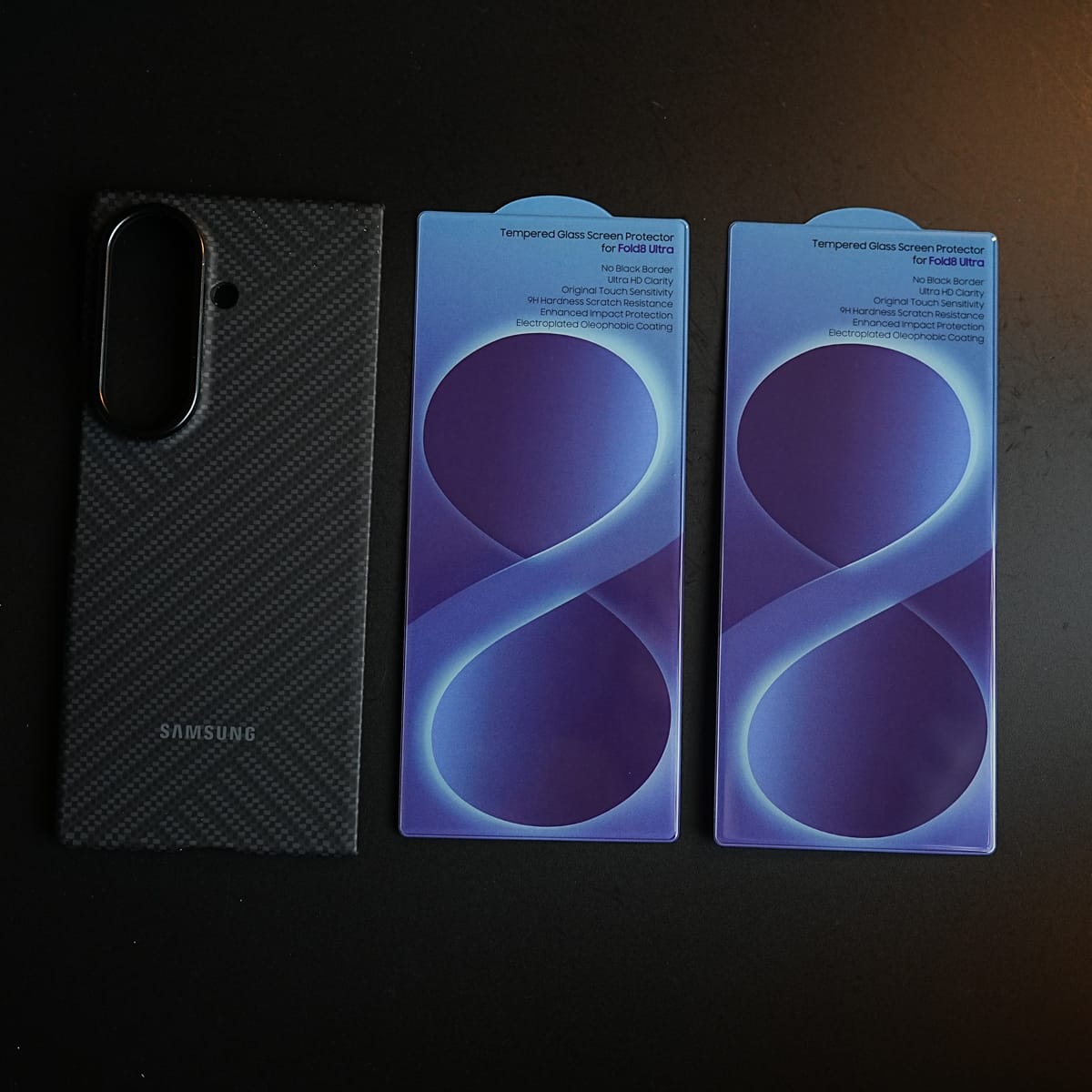 Carbon Fiber Texture Case for Samsung Galaxy Z Fold 8 Ultra | Magnetic Ring + 2 Ultra HD Tempered Glass