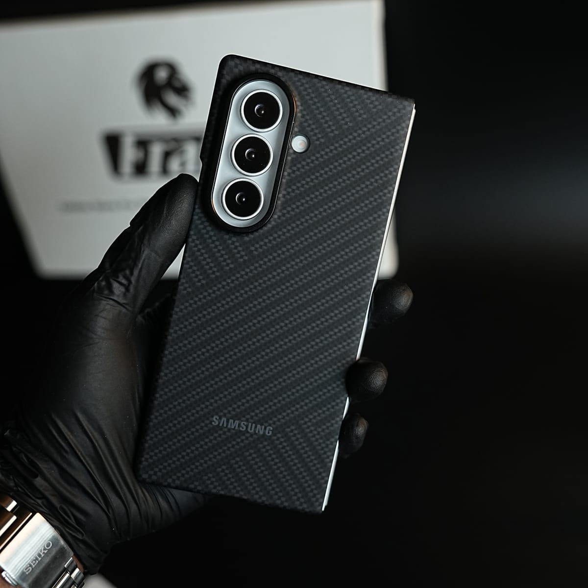 Carbon Fiber Texture Case for Samsung Galaxy Z Fold 8 Ultra | Magnetic Ring + 2 Ultra HD Tempered Glass