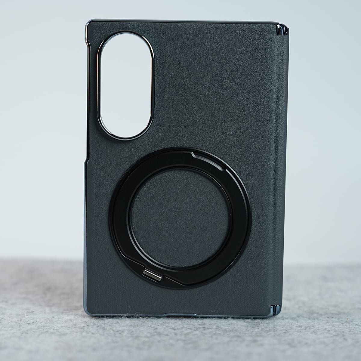 Premium Leather Texture Case For Galaxy Z Fold 8 | Foldable Ring Stand & Metal Camera Frame