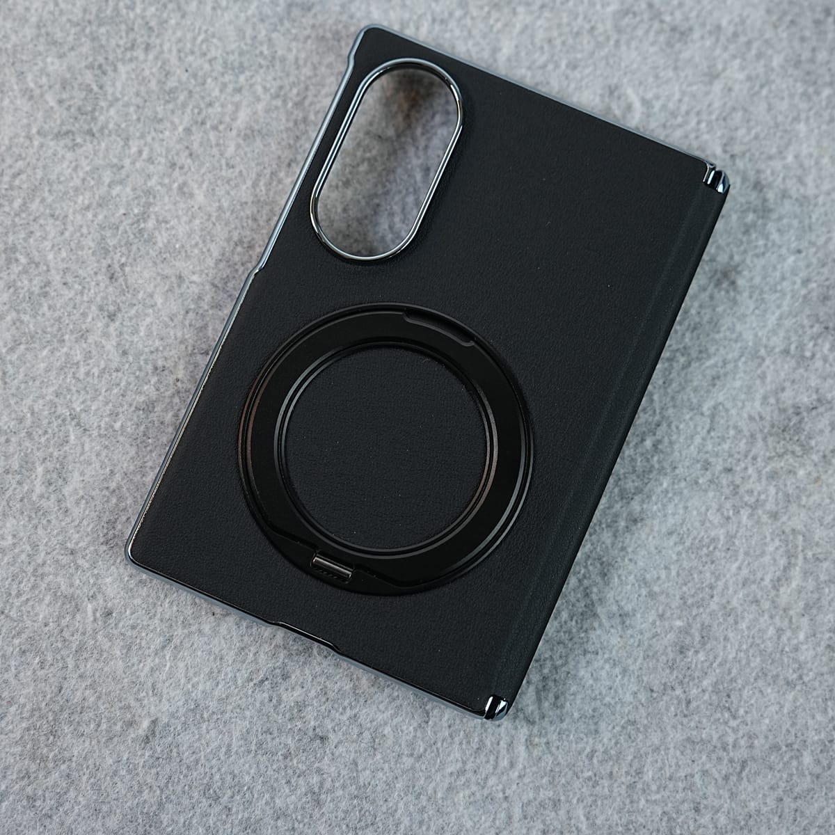Premium Leather Texture Case For Galaxy Z Fold 8 | Foldable Ring Stand & Metal Camera Frame