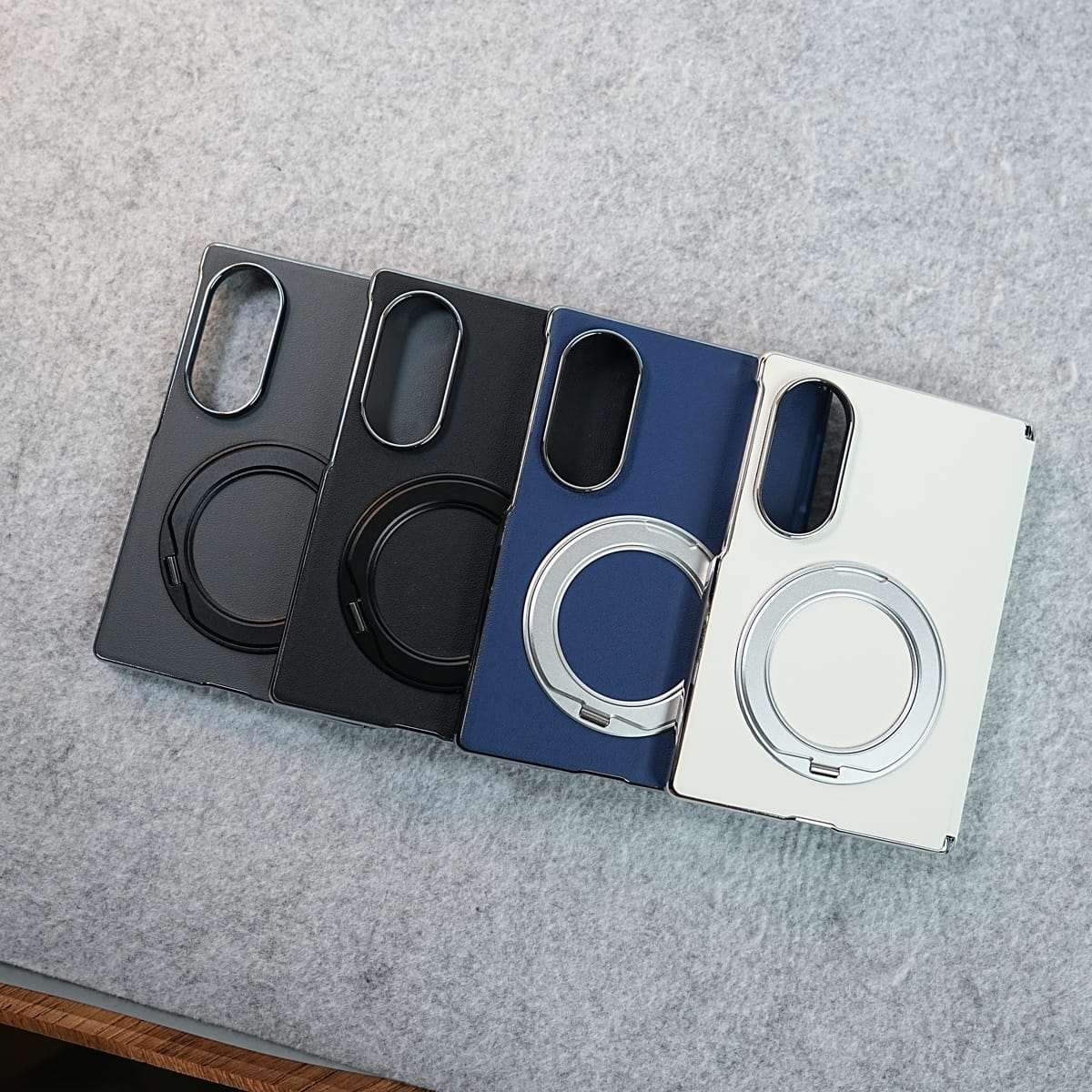Premium Leather Texture Case For Galaxy Z Fold 8 | Foldable Ring Stand & Metal Camera Frame