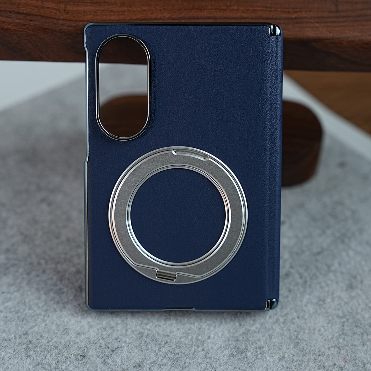 Premium Leather Texture Case For Galaxy Z Fold 8 | Foldable Ring Stand & Metal Camera Frame