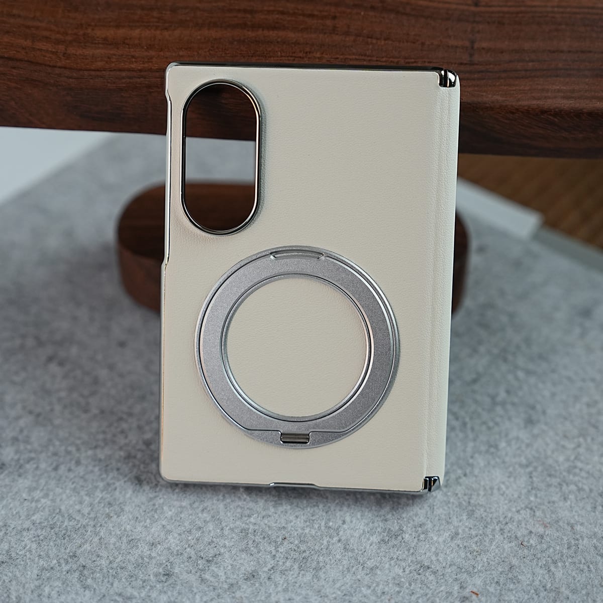 Premium Leather Texture Case For Galaxy Z Fold 8 | Foldable Ring Stand & Metal Camera Frame