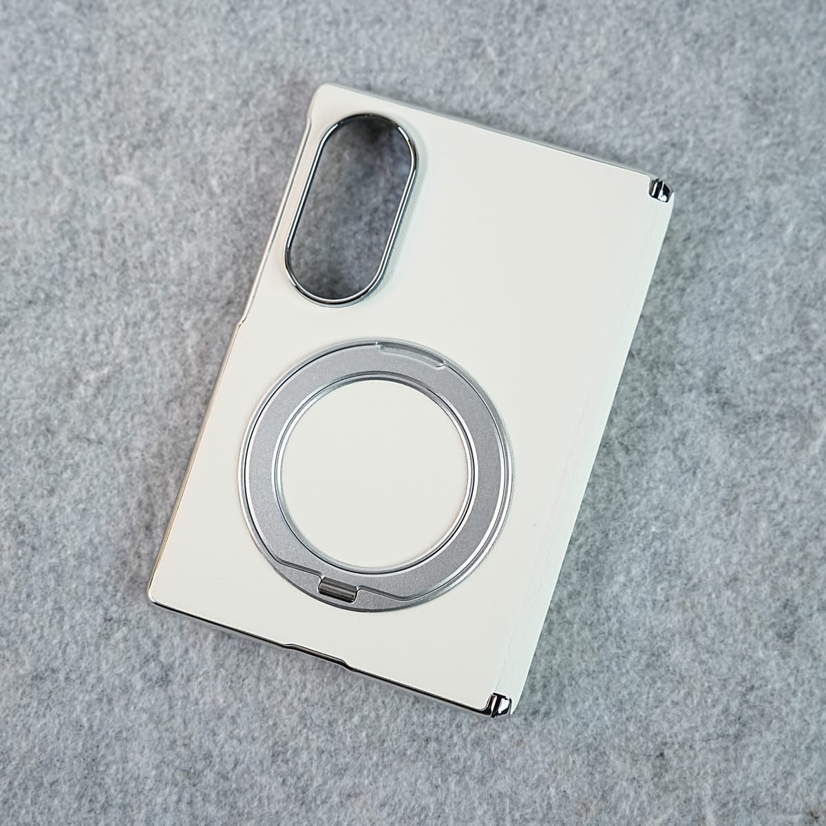 Premium Leather Texture Case For Galaxy Z Fold 8 | Foldable Ring Stand & Metal Camera Frame