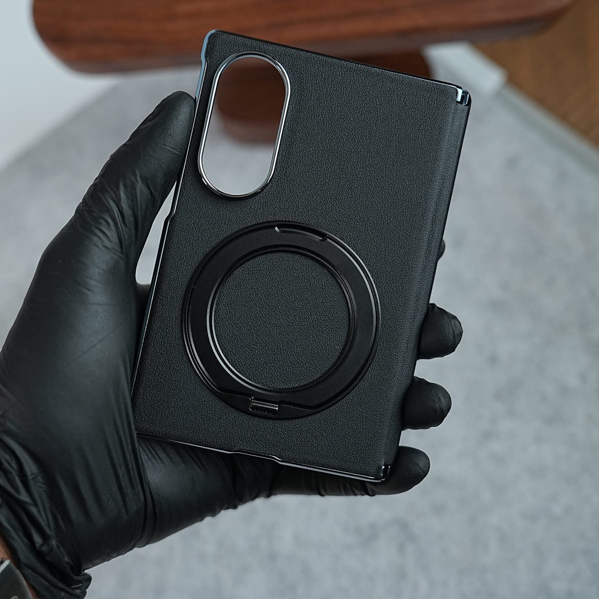 Premium Leather Texture Case For Galaxy Z Fold 8 | Foldable Ring Stand & Metal Camera Frame