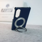 Premium Leather Texture Case For Galaxy Z Fold 8 | Foldable Ring Stand & Metal Camera Frame