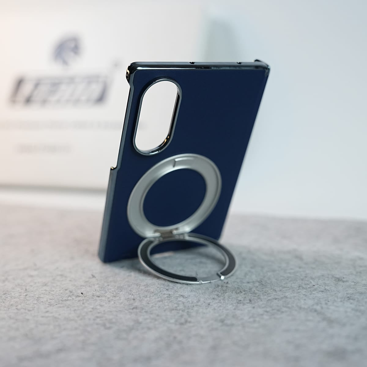 Premium Leather Texture Case For Galaxy Z Fold 8 | Foldable Ring Stand & Metal Camera Frame