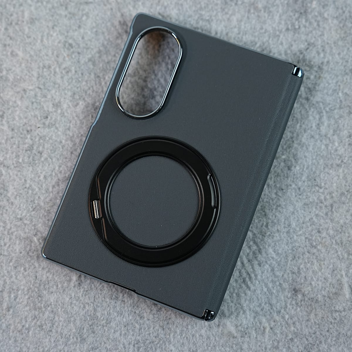 Premium Leather Texture Case For Galaxy Z Fold 8 | Foldable Ring Stand & Metal Camera Frame