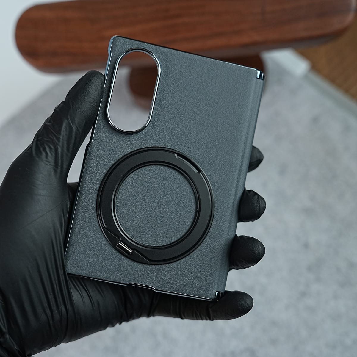 Premium Leather Texture Case For Galaxy Z Fold 8 | Foldable Ring Stand & Metal Camera Frame