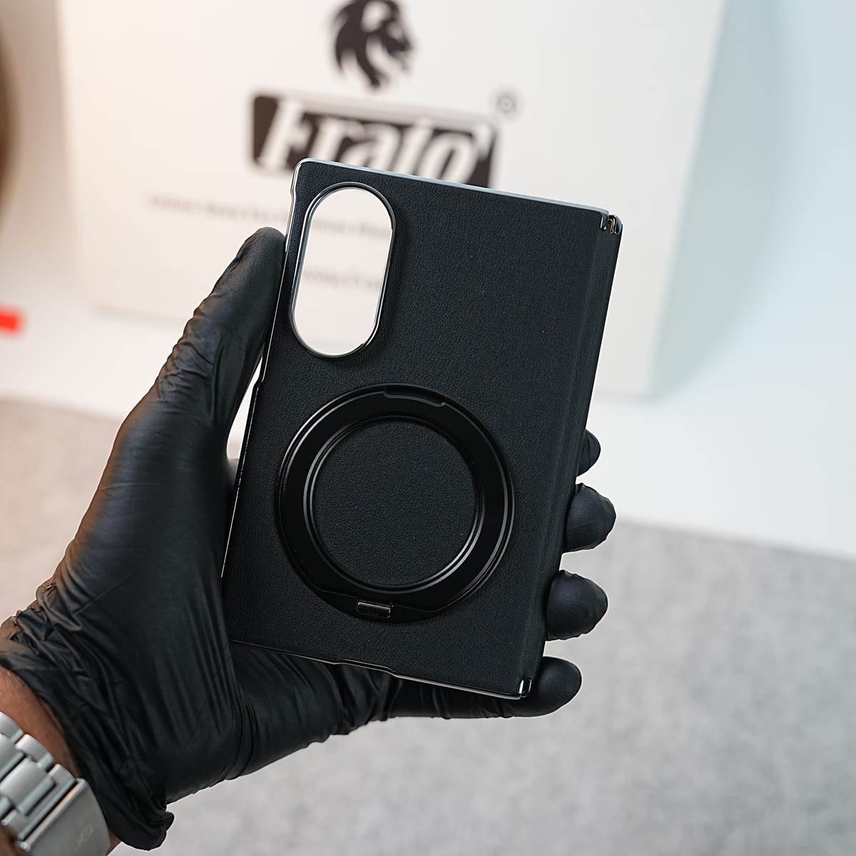 Premium Leather Texture Case For Galaxy Z Fold 8 | Foldable Ring Stand & Metal Camera Frame