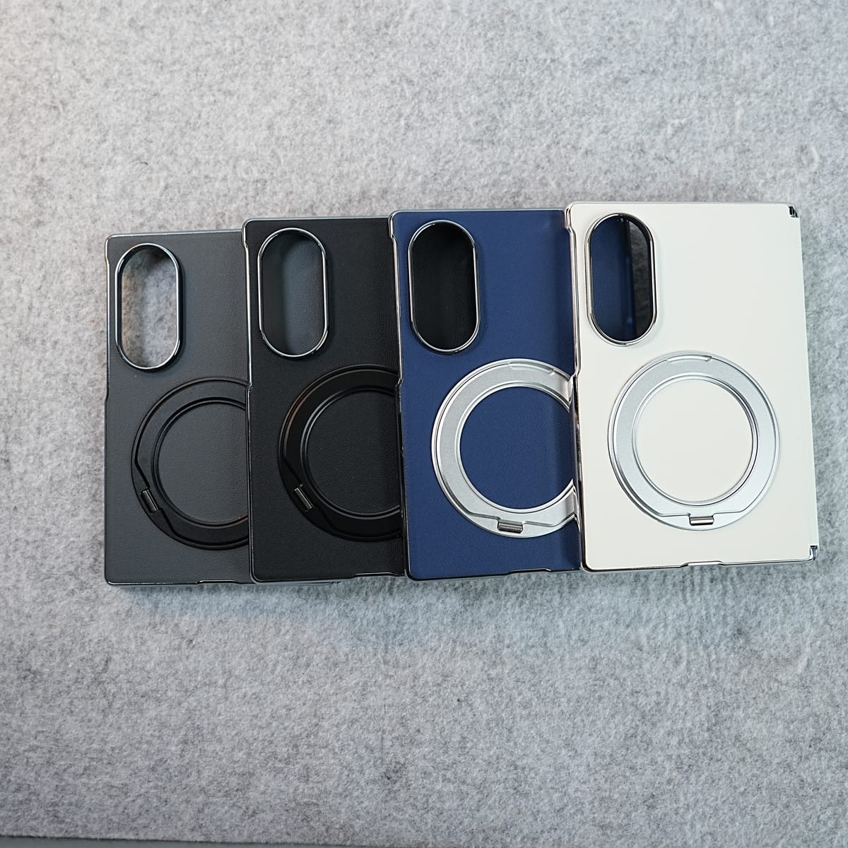 Premium Leather Texture Case For Galaxy Z Fold 8 | Foldable Ring Stand & Metal Camera Frame