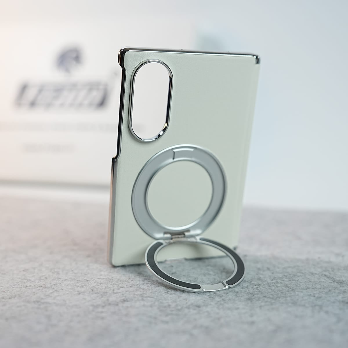 Premium Leather Texture Case For Galaxy Z Fold 8 | Foldable Ring Stand & Metal Camera Frame