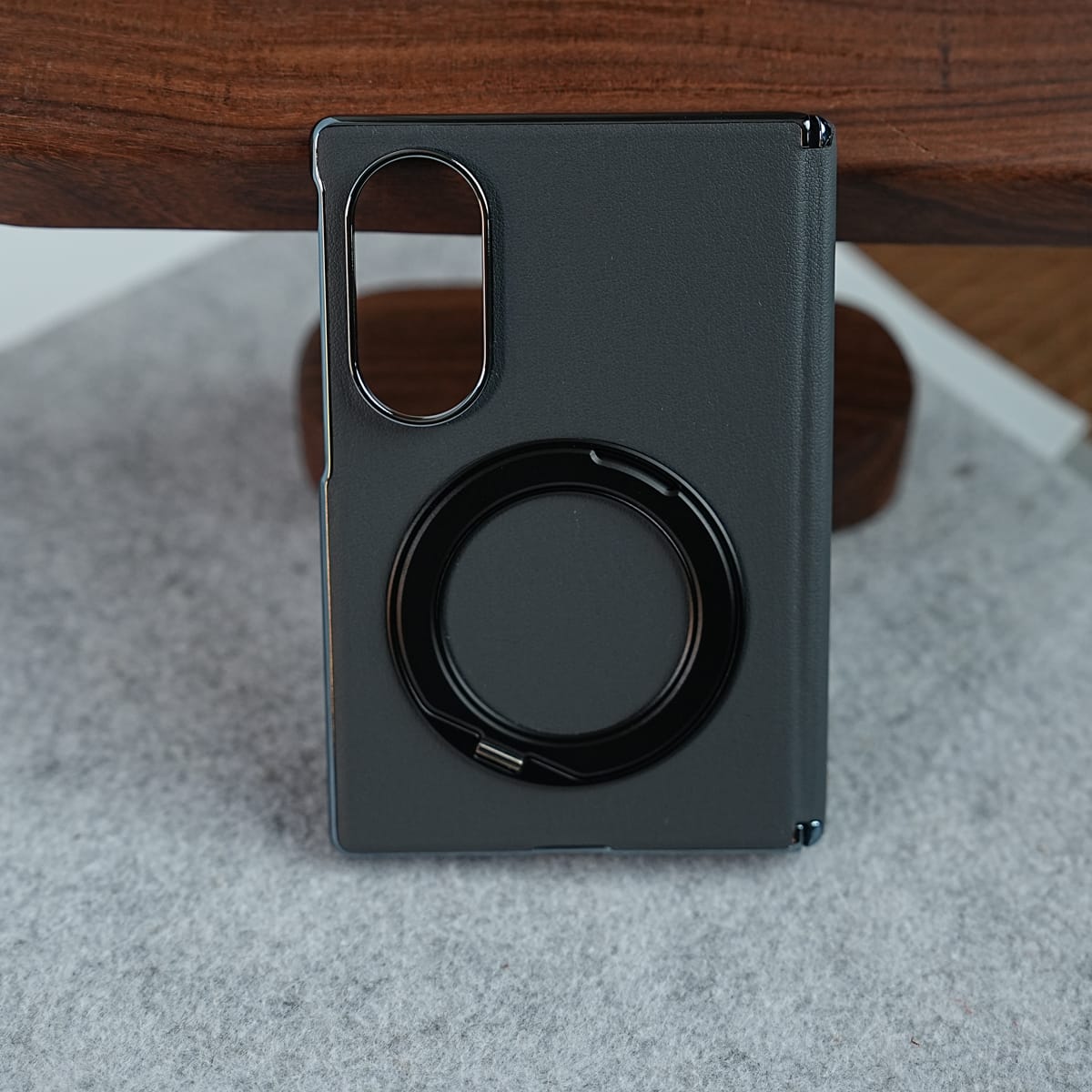 Premium Leather Texture Case For Galaxy Z Fold 8 | Foldable Ring Stand & Metal Camera Frame