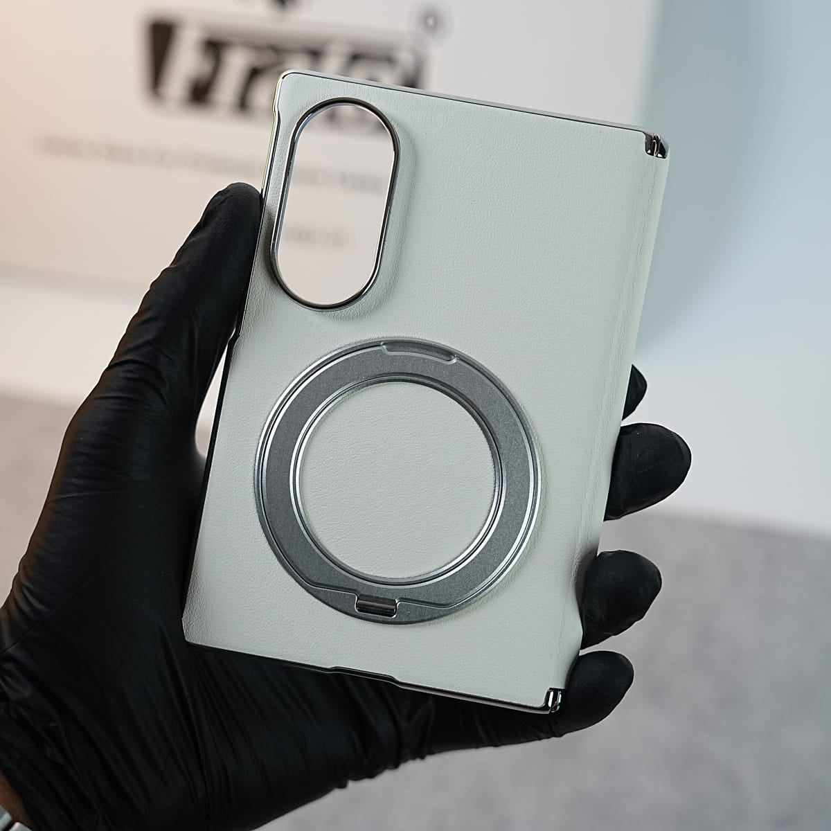 Premium Leather Texture Case For Galaxy Z Fold 8 | Foldable Ring Stand & Metal Camera Frame