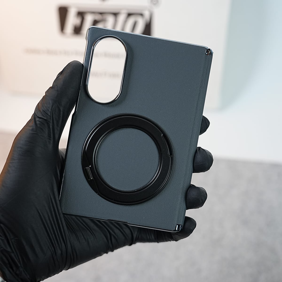 Premium Leather Texture Case For Galaxy Z Fold 8 | Foldable Ring Stand & Metal Camera Frame