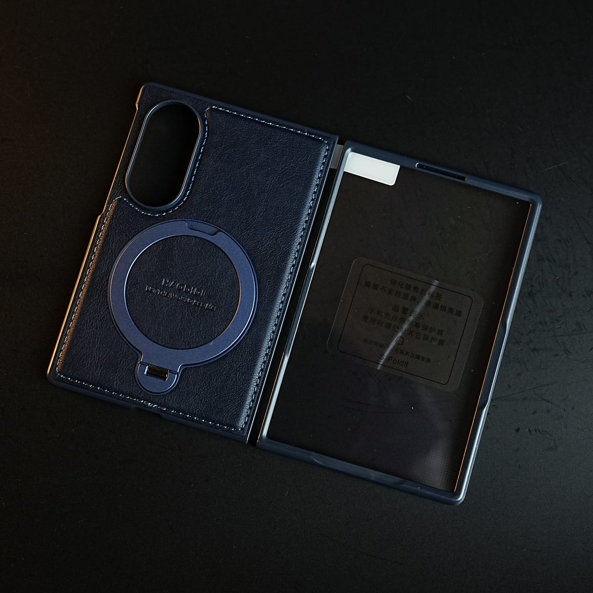 Stitched Leather Texture Case for Galaxy Z Fold 8 | Ring Stand and Front Frame