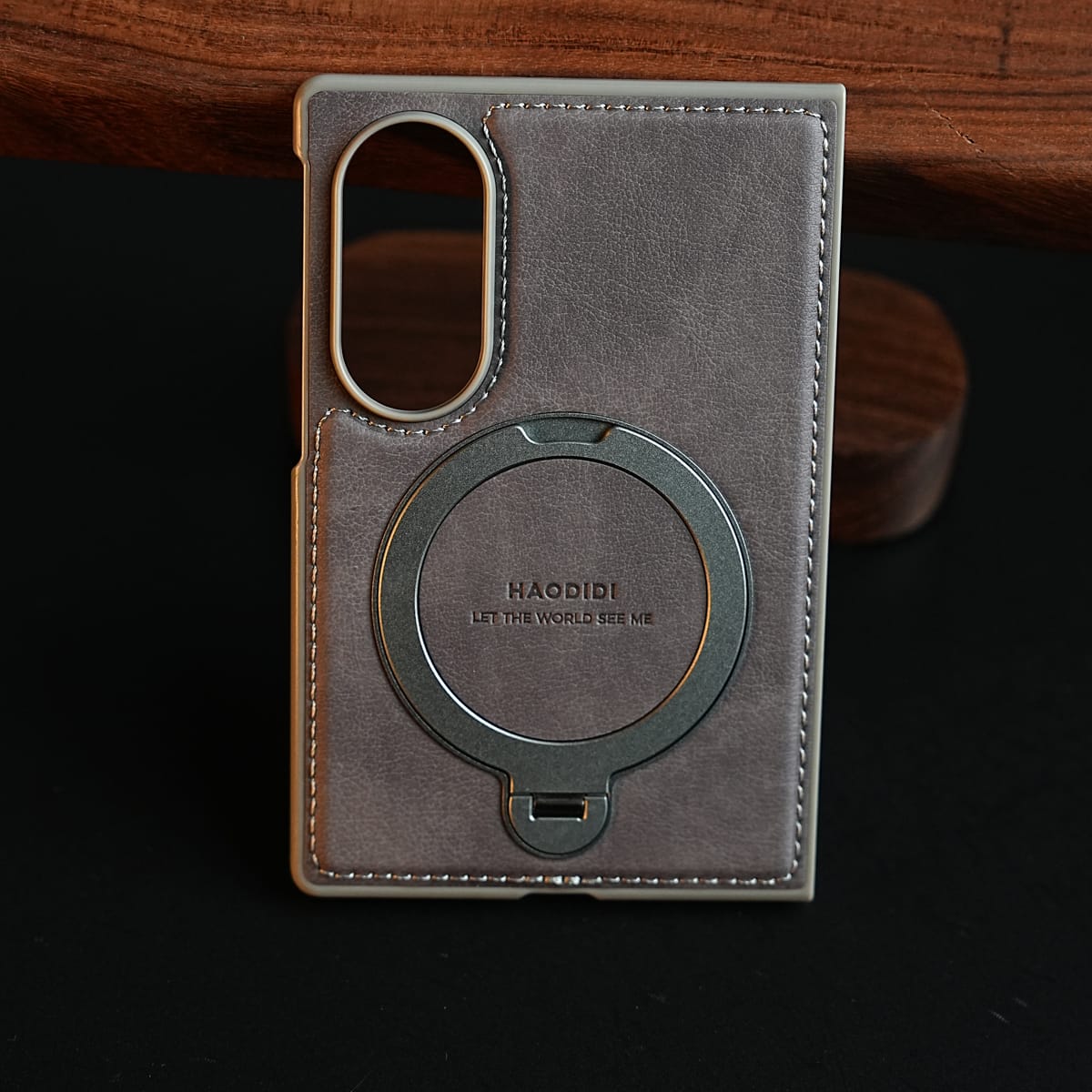 Stitched Leather Texture Case for Galaxy Z Fold 8 | Ring Stand and Front Frame