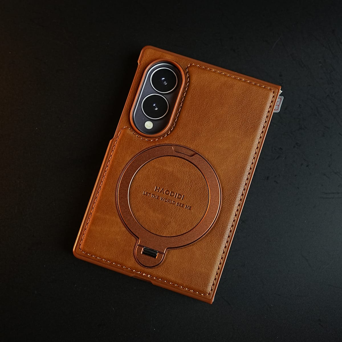 Stitched Leather Texture Case for Galaxy Z Fold 8 | Ring Stand and Front Frame