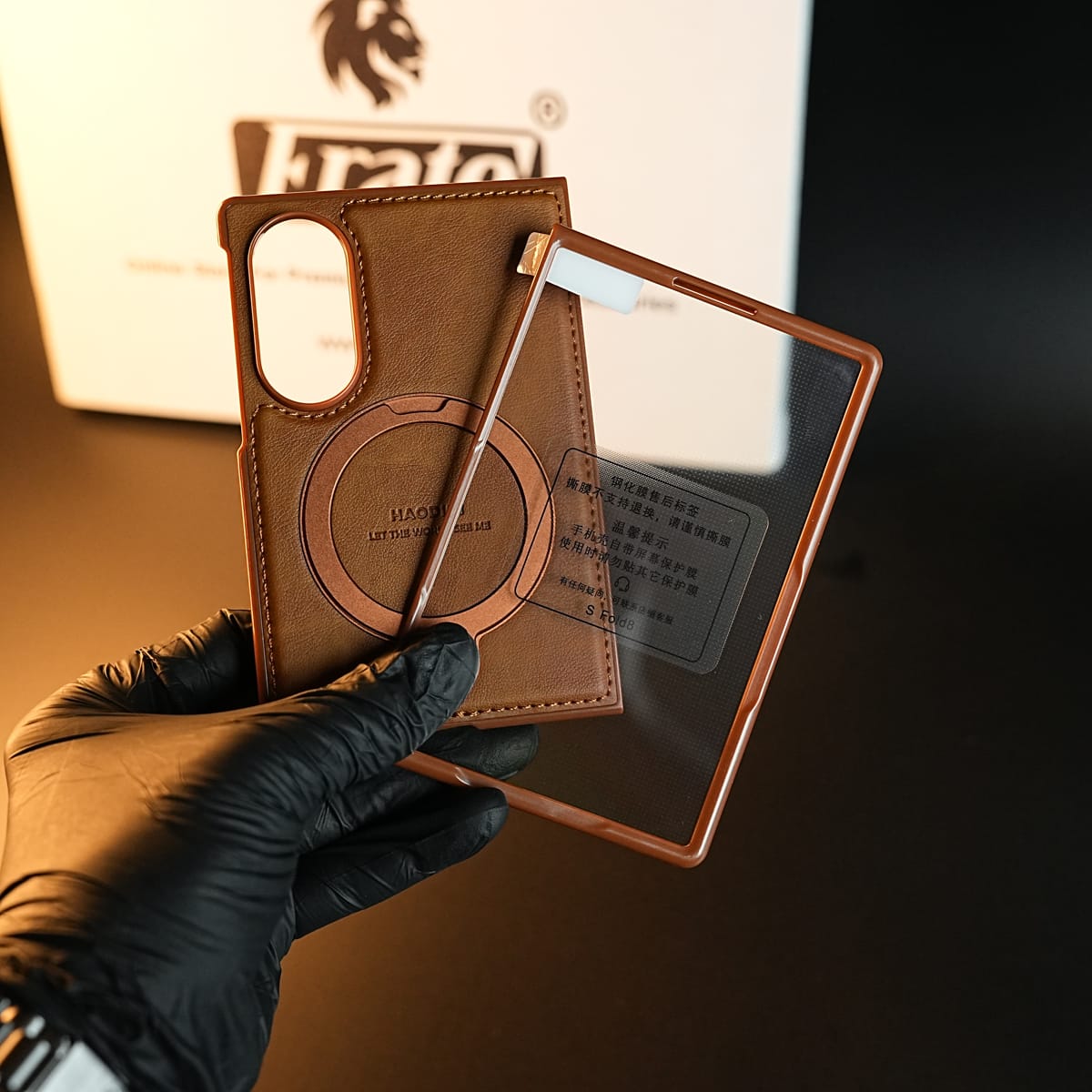 Stitched Leather Texture Case for Galaxy Z Fold 8 | Ring Stand and Front Frame