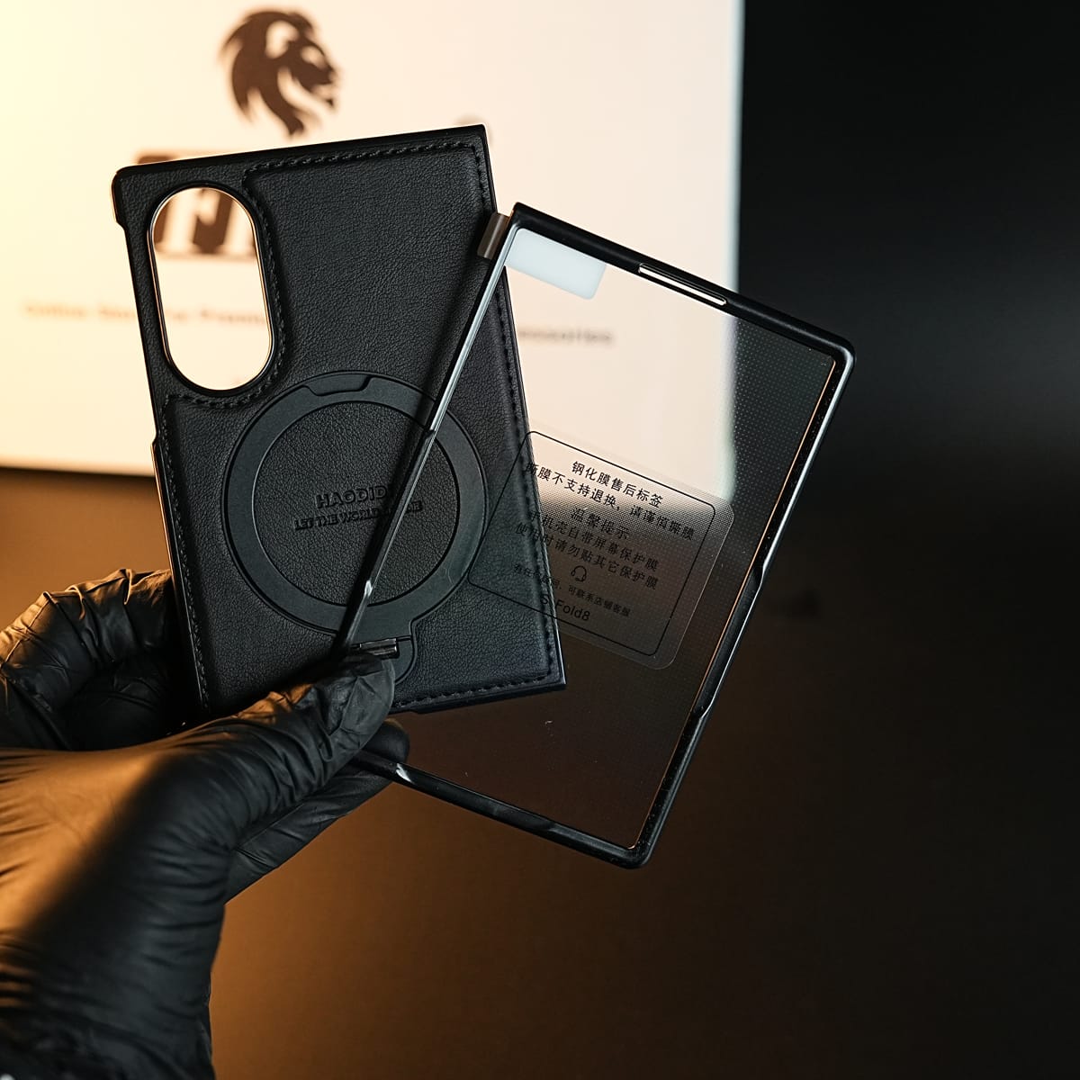 Stitched Leather Texture Case for Galaxy Z Fold 8 | Ring Stand and Front Frame