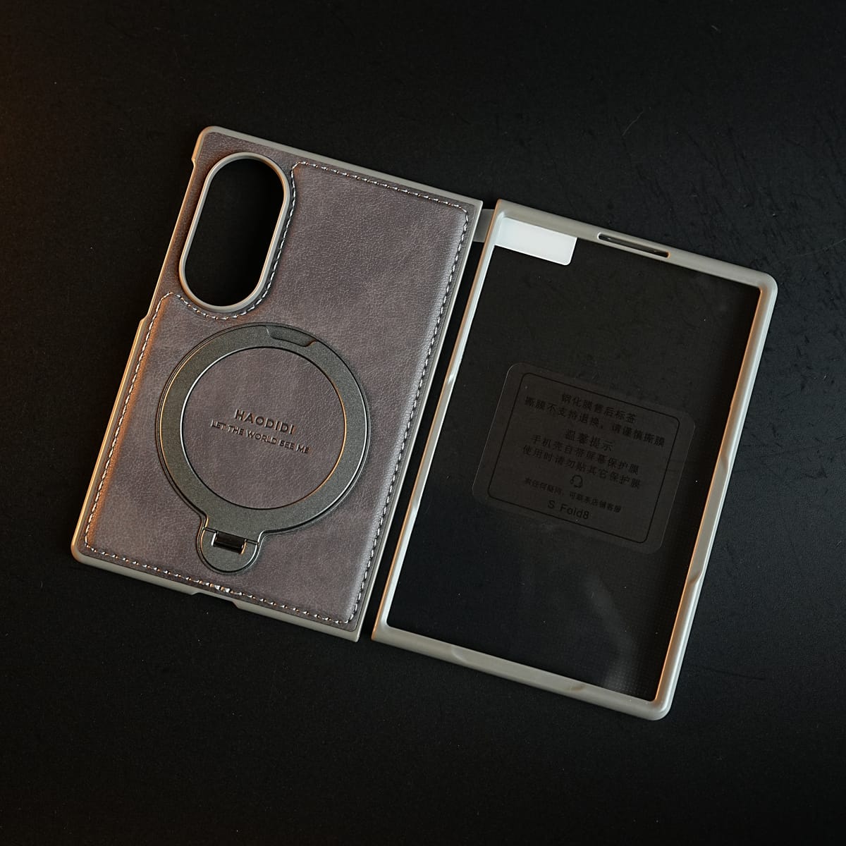 Stitched Leather Texture Case for Galaxy Z Fold 8 | Ring Stand and Front Frame