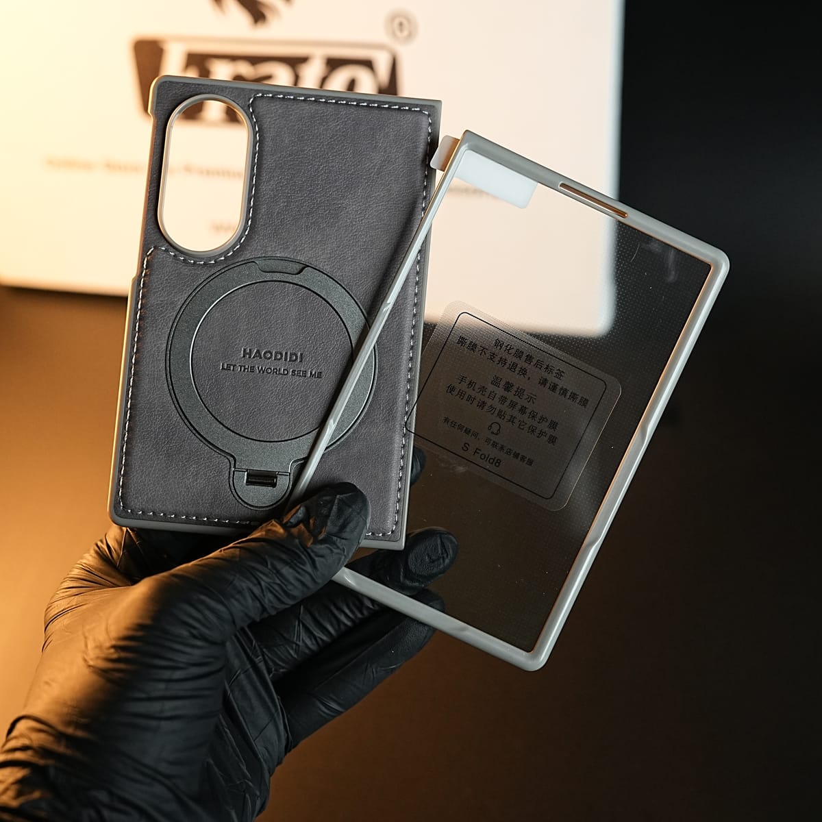 Stitched Leather Texture Case for Galaxy Z Fold 8 | Ring Stand and Front Frame