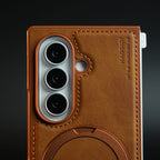 Stitched Leather Texture Case for Galaxy Z Fold 8 Ultra | Ring Stand and Front Frame