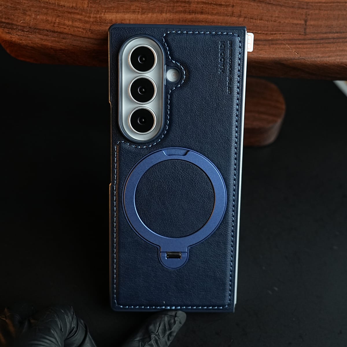 Stitched Leather Texture Case for Galaxy Z Fold 8 Ultra | Ring Stand and Front Frame