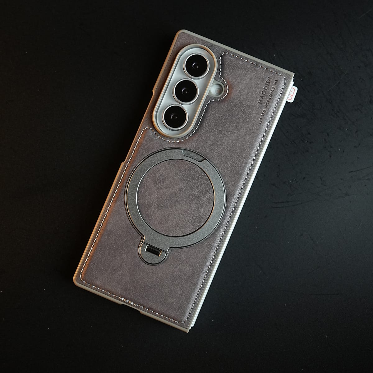 Stitched Leather Texture Case for Galaxy Z Fold 8 Ultra | Ring Stand and Front Frame