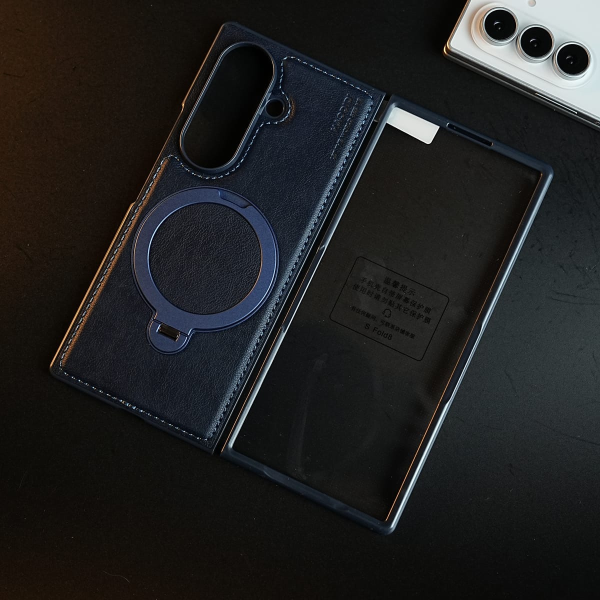 Stitched Leather Texture Case for Galaxy Z Fold 8 Ultra | Ring Stand and Front Frame