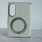 Premium Leather Texture Case For Galaxy Z Fold 8 | Foldable Ring Stand & Metal Camera Frame