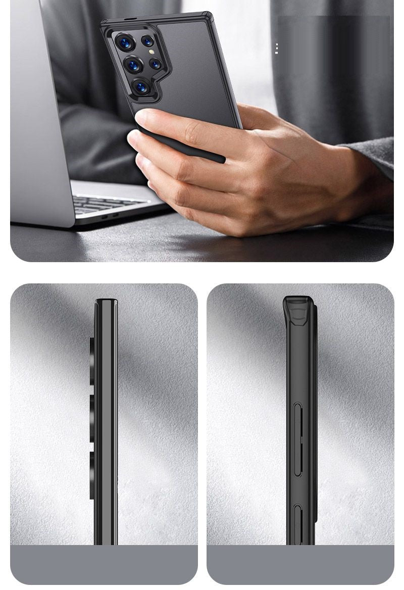 Samsung Galaxy S24 Ultra Rugged Frosted Matte Shock Proof Slim Back Cover - Black Mobile Case by CoverMeUp - Style 10