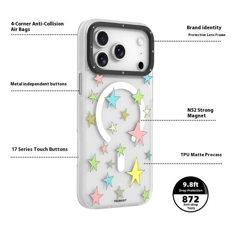 YOUNGKIT Matte Finish Stars Design Magsafe Case for iPhone 17 Pro Max