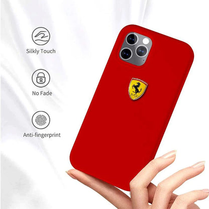 Liquid Silicon Velvet Touch Anti - Fingerprint Case for iPhone with metallic car logo