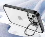 Protective Apple iPhone Back Cover - iPhone 15 Pro Max Light Blue Kickstand Case – Clear Back, Side Stand, Shockproof Grip - Style 4