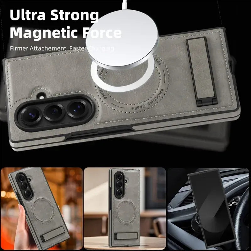Samsung Galaxy Z Fold7 Leather Case with MagSafe & Kickstand