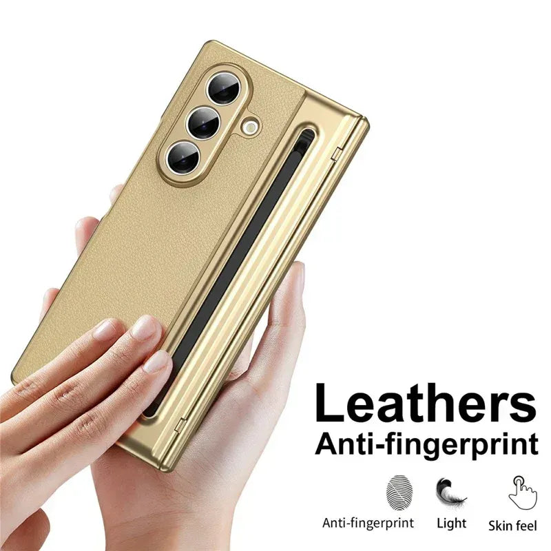 Samsung Galaxy Z Fold7 Plating Leather Case with Stylus & Glass Protection